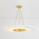 Prattsburgh chandelier illuminated from within, showing glowing pleated shade