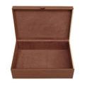 Empty large box opened viewed from the front with suede interior walls