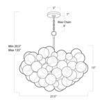 Technical line drawing with chandelier dimensions and maximum 6-foot chain length