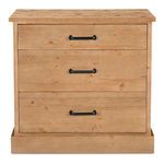 Tade 3-drawer pine nightstand with black metal handles and plank-style top on solid base