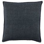 Square dark blue linen pillow with soft, inviting flange edges in a rich deep blue hue