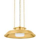 Woodrow Pendant close-up of fixture bottom and opal shade with gold reflector
