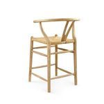 Side-back angle highlighting open backrest design and overlapping wood elements on Oslo stool