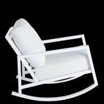 Left side profile of white Avondale Lounge Rocker highlighting rocker base and cushion thickness