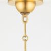 Close-up of brass ceiling mount and portion of chain for chandelier suspension