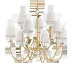 Close-up top view of Amina Chandelier showing hanging chain, central brass ring, and lamp shades