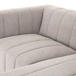 Performance fabric benefits graphic with icons for liquid repellency, pet-friendliness, and durability