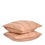 Two taupe beige shams stacked showing thickness and quilted channel lines