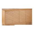 Margot Natural Oak Credenza with light oak finish, white-oak veneers, chamfered profile and angled patterned doors