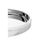 Close-up angled view highlighting hammered texture on tray's side rim and polished interior