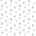 Miniature Roses Premium Matte Wallpaper with porcelain blue floral pattern on white background