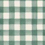 Large-scale watercolour gingham wallpaper in bottle green and white with matte finish and visible paint strokes