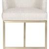 Charley Barrel Base Stool with curved barrel-shaped cream fabric seat and brass-finished metal base with clean lines