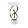 Ruban Accent Table front view with visible loops of the brass ribbon base and smooth marble surfaces