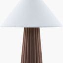 Conju Accent Table Lamp with ribbed hand-painted ceramic brown base and white linen tapered shade
