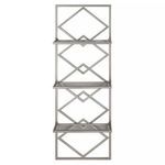 Uttermost Silvia Silver Wall Shelf with geometric diamond-patterned metal frame and three horizontal shelves in a sleek si...