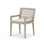 Three quarter angle of Sherwood Brown armchair showing woven back pattern and stone grey cushion texture