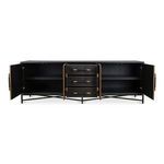 Mako Sideboard with both doors and drawers open displaying interior shelving and drawer depth