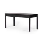 Two-drawer black-finished oak writing desk with clean lines and rounded legs