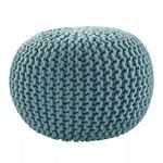 Round Spectrum Pouf in aqua with chunky-knit cotton texture, ideal as ottoman or extra seating