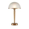 Front view of Gatsby Table Lamp illuminated, highlighting warm glow through frosted glass shade