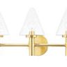 Connie 3 Light Bath Bracket with aged brass finish, three adjustable arms, and clear conical glass shades
