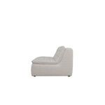 Side view of Lino slipper chair highlighting the deep seat cushion and straight backrest