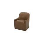 Three-quarter view showing armrest and softly rounded edges on the Maisie chair