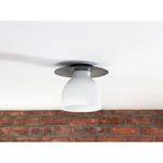 Mixer Flush Mount installed on a white ceiling with a red brick wall background