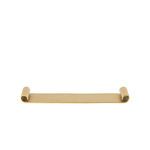 Antique gold aluminium scroll tray with raw brass finish, flat rectangular base and curled ends