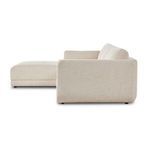 Right side view of chaise with rounded armrest and tight basketweave fabric