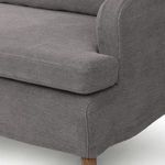 Close-up of front corner seat cushion and armrest seam on Broadway Denim banquette
