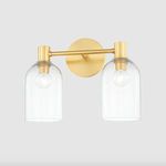 Paisley 2 Light Bath Sconce variation in brushed gold iron with clear glass bell shades