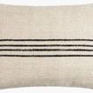 Rectangular lumbar pillow in light brown linen-cotton blend with four bold black horizontal stripes centered