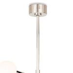 Close-up of the chandelier's ceiling mount and adjustable metal rod in polished finish