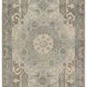 9x13 hand-knotted traditional rug with sage and light blue medallion and scrolling design on wool