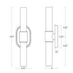 Technical drawing showing front and side profile dimensions of Dixon Double Sconce