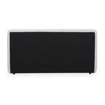 Back view of Tory Pebble Bed showing smooth black upholstered back panel framed by pebble-toned fabric