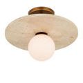 Apricity Semi-Flush Mount angled from below with softly glowing white glass globe