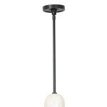 Close-up of black metal ceiling mount and top portion of alabaster bulb cover