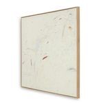 Side angle view showing depth of painting's light wood frame and canvas texture
