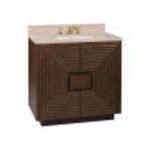 Corner-angle view with a bright background emphasizing vanity depth and stone backsplash