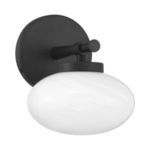 Wall sconce showing a whiter swirling strie glass shade variation with black mounting