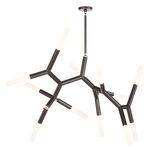 Traveler Chandelier Large with multiple black metal branches and frosted acrylic bulb covers in a dynamic sculptural form