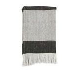Folded TC Linen Cotton Blend Throw Blanket with wide black and gray stripes and white hand-knotted fringe