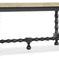 84-inch Ciao Bella trestle table with flaky white wood top and hand-chiseled black turned legs base