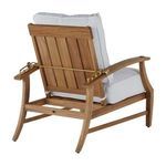 Detailed view of brass reclining knob and armrest connection on teak chair