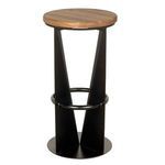 Side angle emphasizing metal frame’s angular geometric shape and wooden seat edge