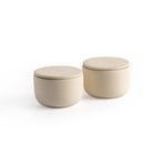 Open salt jar with lid showing interior glaze and thickness of ceramic