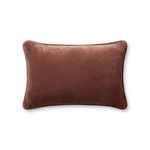 elongated cinnamon red velvet throw pillow with piped edges, 13 by 21 inches